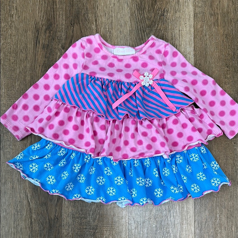 Bonnie Baby,Pink and Blue Polka Dot and Snowflake Top